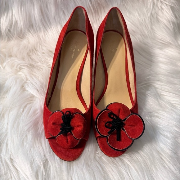 Kate Spade Red Suede Peep-Toe Heels - Picture 10 of 11